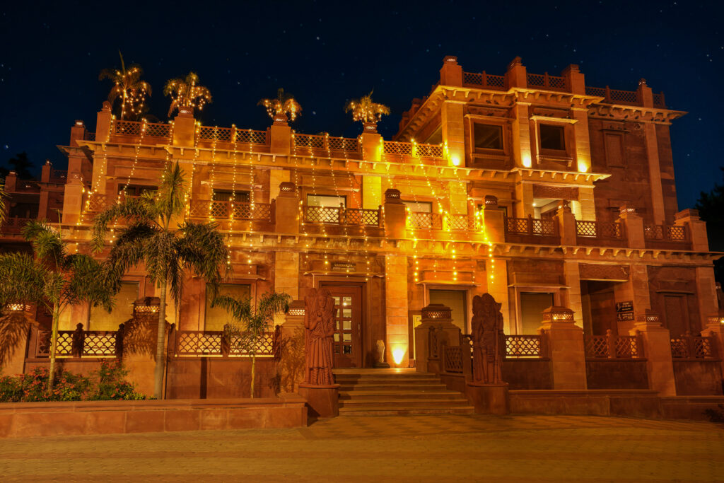 Marugarh Resort & Spa, a luxury boutique hotel and heritage stay in Jodhpur, beautifully illuminated for a destination wedding celebration.